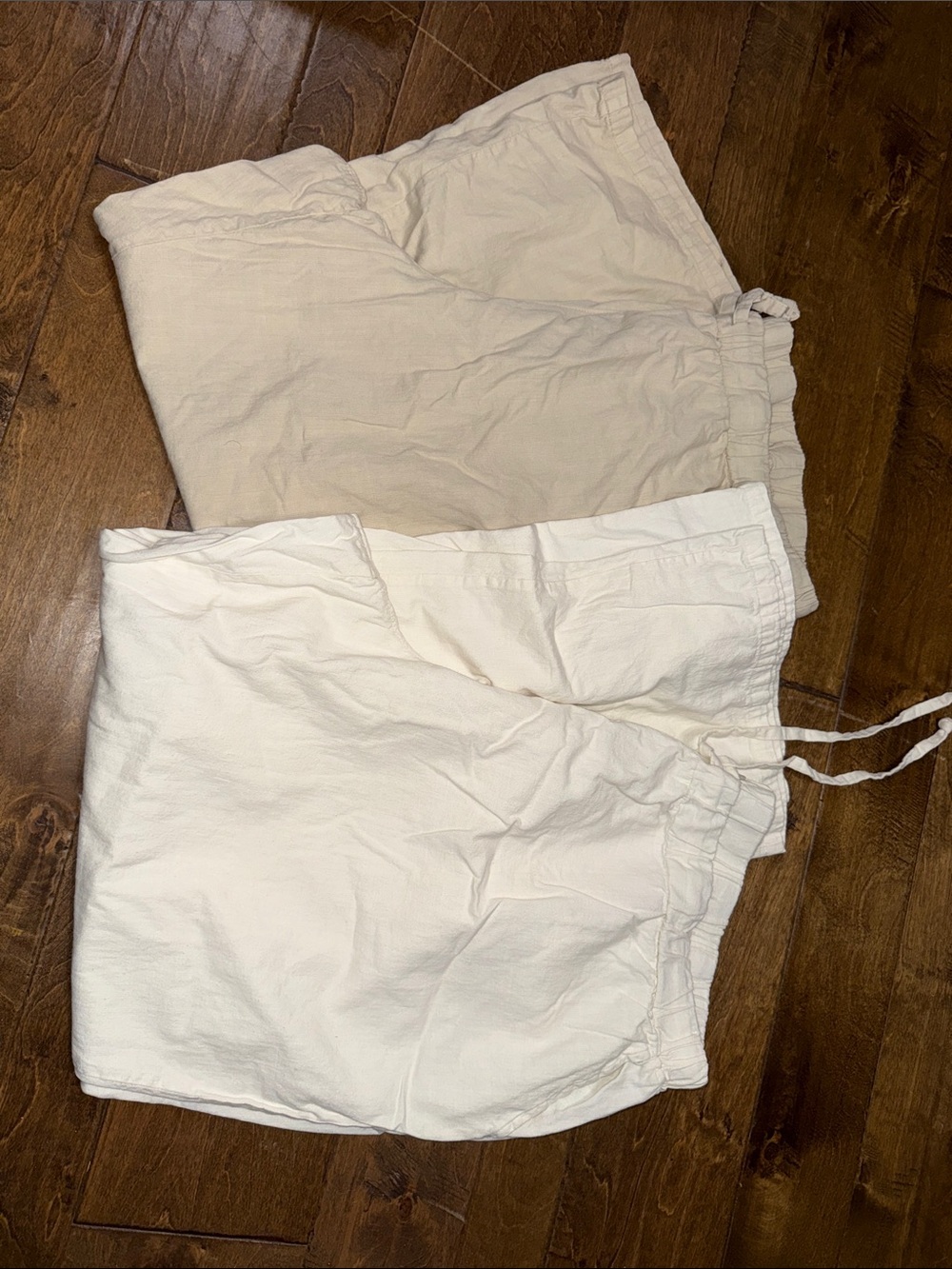 Woman Within Wide Leg Drawstring Pants in Cream and Tan
